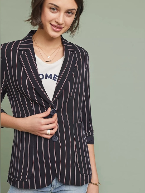 Anthropologie Jackets & Blazers - NWT Anthropologie Americana Striped Blazer Jacket Business Navy Blue Pinstripe M